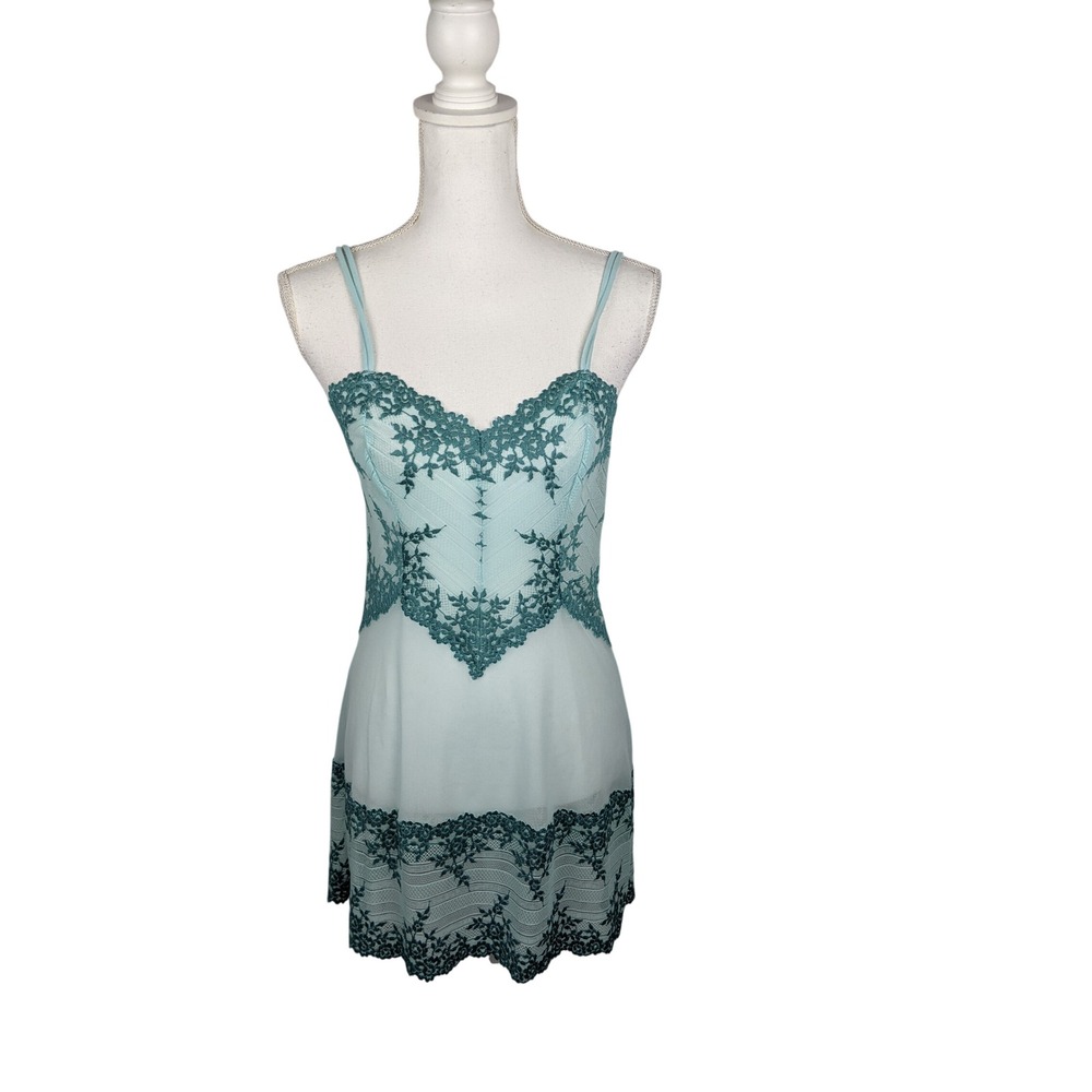 Wacoal Light Blue Lace Mesh Chemise Nightgown Mini Dress 814191 Womens Medium